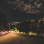 A road with lights on the side of it