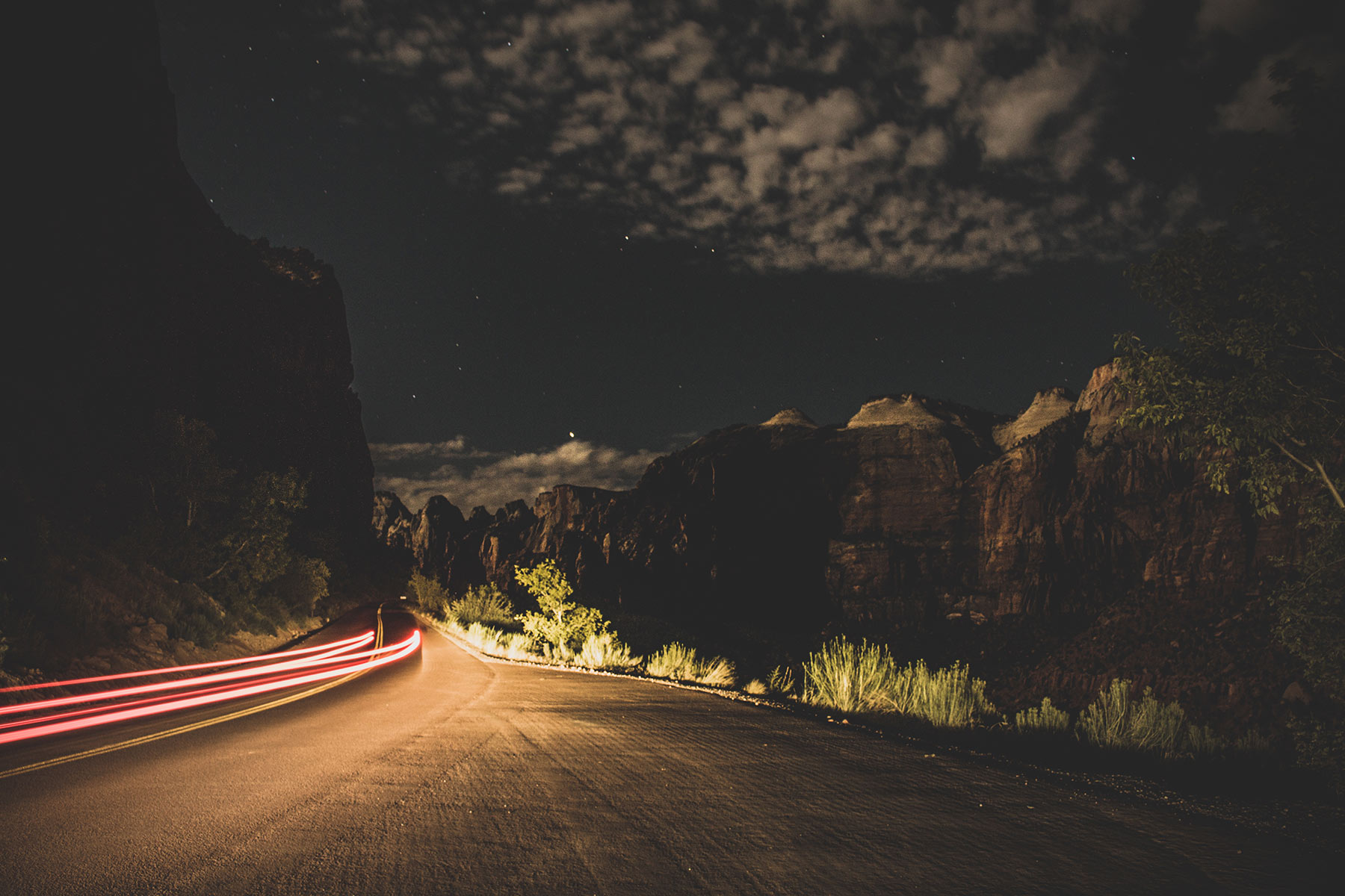 A road with lights on the side of it